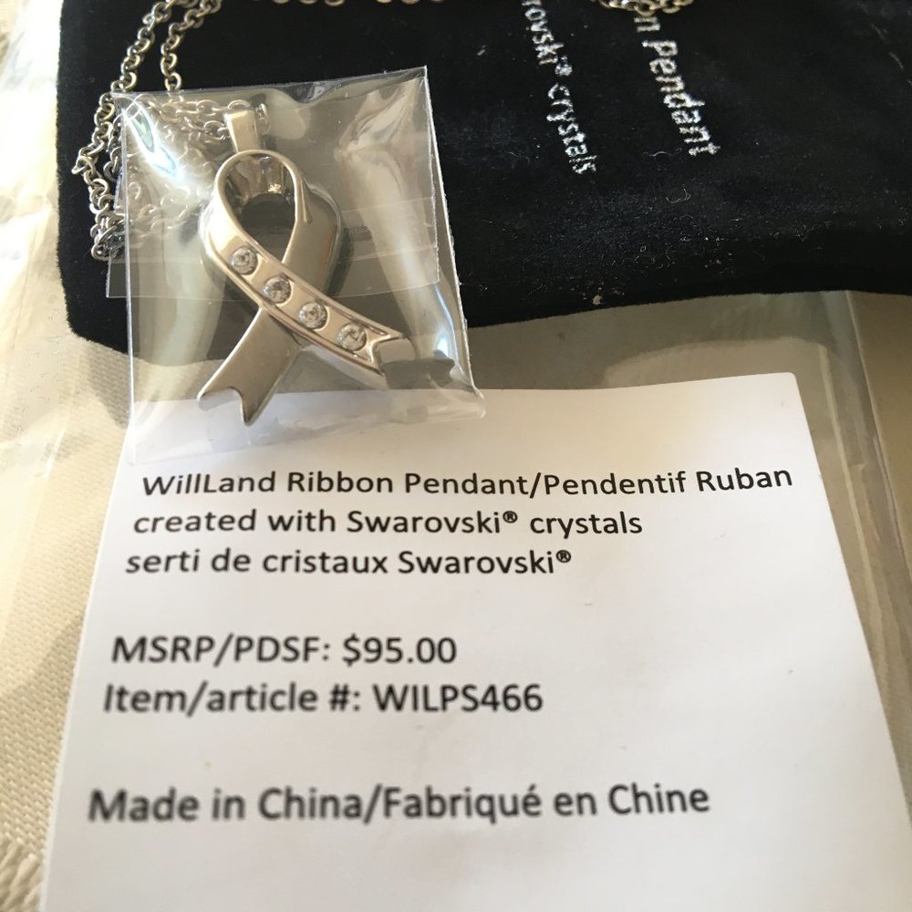 Breast Cancer Awareness Ribbon Pendant - Silver - Picture 3 of 5
